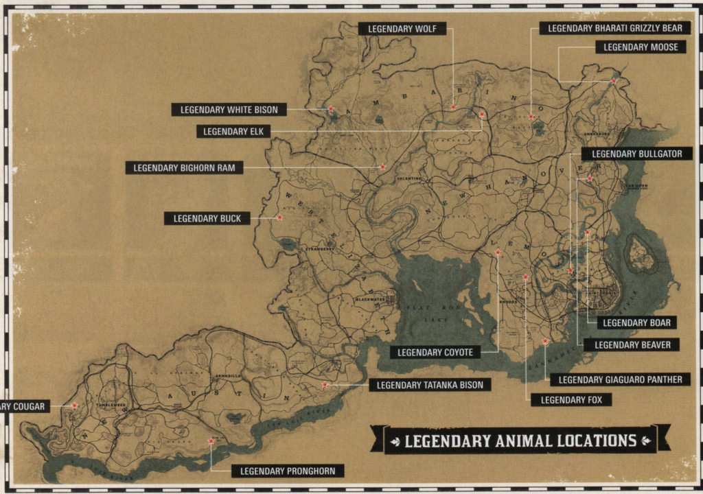 Legendary Animals locations maps - red dead redemption 2 - binatang hewan legendaris